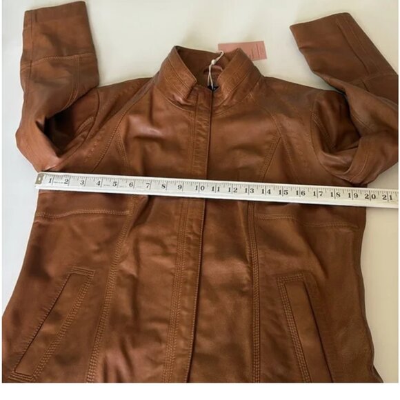 NWT Quince Leather Stand-Collar Jacket Cognac Brown Size Large - Picture 11 of 15